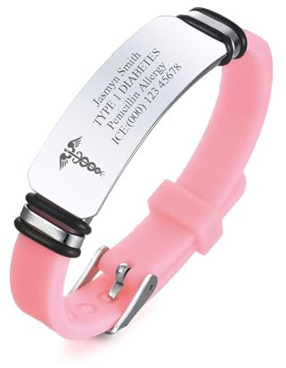 Personalisierte Silikon medizinische Alarm Armband,maßgeschneiderte Silikon Sport Armband Notfall ID Armbänder für Frauen Teenager Mädchen,medizinische ID SOS im Freien tägliches Armband verstellbar