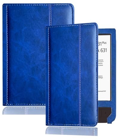 DRENGE Étui Folio en Cuir Compatible avec Pocketbook 631 Touch HD Ebook eReader, Coque de Protection légère adaptée au PB631 Plus(Blue,PB631- PB631 Plus)