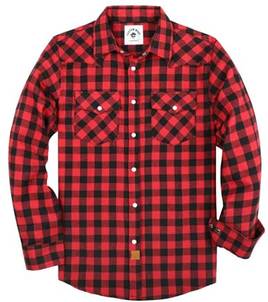 TARAINYA Chemise Flanelle Homme A Carreaux Western Cowboy Manches Longues avec Boutons-Pression Regular Fit Rouge Noir XL
