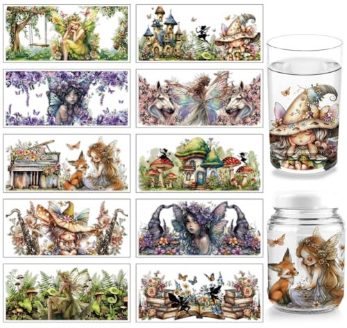 arricraft 10 Sheets Fairy Theme UV DTF Cup Wrap for 16OZ Glass, Tree Castle Butterfly Horse Wings Elf Rub on Decals Dreamful Transfer Stickers for DIY Bottles Wood Garden Decor Women