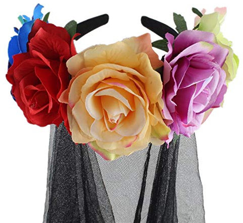 COSDREAMER Serre-tête pour femme Rose Fleur Rouge Punk Gothique Couronne Serre-tête (D)