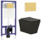 Royal Bathrooms Contemporary Matt Black Wall Hung Rimless Toilet with Cistern Quick Release Slim Soft Close Seat Round Shape Bathroom & Aqua Brass Plate Wall Hung Frame - Elena