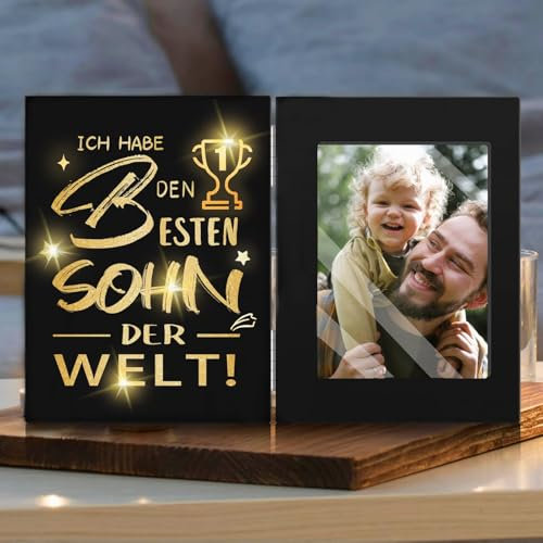 Geschenke für Sohn - Geburtstagsgeschenk für Meinen Sohn Personalisiert mit Bild von Eltern & Kind - Sohn Geschenke für Weihnachten, Geburtstag- Led Bilderrahmen Geschenke für Sohn von Mama Papa