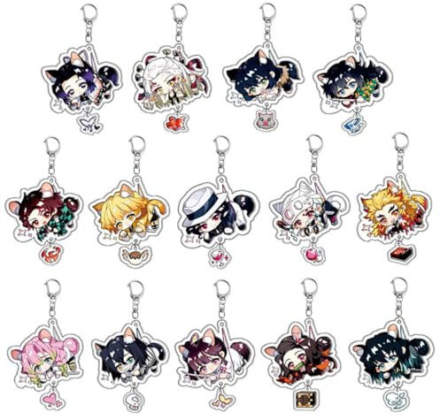 JUSONGKWCP 14 Pcs Porte Clés Kimetsus No Anime Figurine Nezuko Shinobu Mitsuri Muzan Keychain Pendentifs Decor Acrylique Porte Clef Set