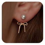 Schleifen Ohrringe mit Perlen für Damen, dangle schleifen ohrringe für damen,14K Gold Plattierte Dangle Ohrringe, Trendige Perlenohrringe mit Bowknot, Elegante Schmuckgeschenke für Frauen und Mädchen