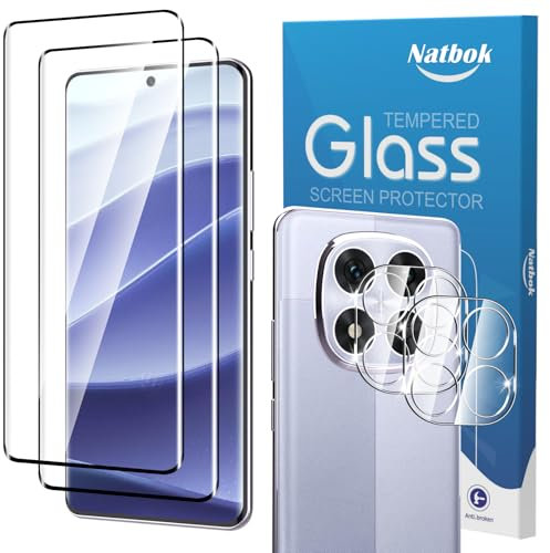 Natbok 2+2 Pack 3D Tempered Glass for Xiaomi Redmi Note 14 Pro Screen Protector & Camera Lens Protector,9H Hardness,Full Coverage Ultra Resistant,Anti-Fingerprints,No Bubbles,HD-Clear