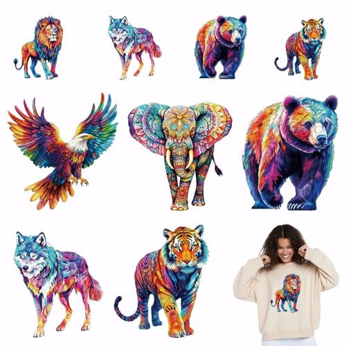 SUPERDANT 7PCS bunte Tiere Aufkleber für Wärmeübertragung Tier Wärmeübertragung Aufkleber DIY Eisen auf Abziehbilder waschbar Wärmeübertragung Papier für Kleidung T-Shirt Rucksäcke Dekor Applique