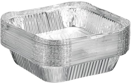 sourcing map 30 teglie quadrate in alluminio da 18 cm, usa e getta, antiaderenti, per torte, quiche, crostate, cottura al forno, riscaldamento, feste, argento