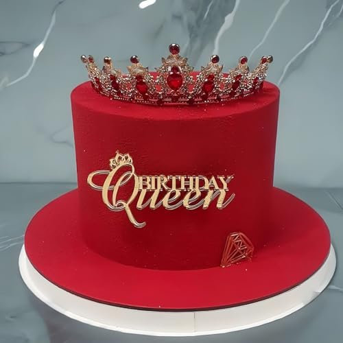 QPARTYFIRE Happy Queen Cake Topper, Acrylic Queen Birthday Cake Decoration for Women, Gold, Purple
