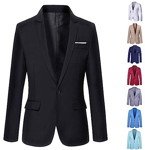 Boys Long Sleeve Blazer Suit - One Button Slim Fit Dress Jacket for Business Wedding Party - Solid Color Formal Outerwear