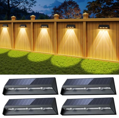 GEARLITE Solarlampen für Außen Garten, 3x Hellere Solar Wandleuchte aussen, 1500mAh Garten Solarleuchten für Außen mit 2 Lichtfarbe, IP65 Wasserdicht Solar Zaunbleuchtung (Glas-Solarpanel, 4)