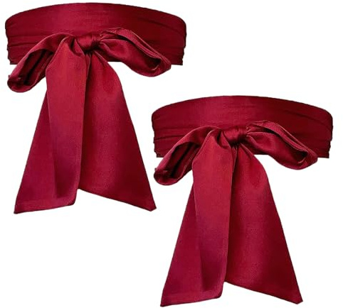 TUONYIS 2 Stück rote Schärpe für Damen, roter Schleifengürtel, roter langer Satin-Gürtel, glatter Kleidergürtel, selbstbindender Satin-Gürtel, lange Schärpe, Taillengürtel für Hochzeit, Brautjungfer,