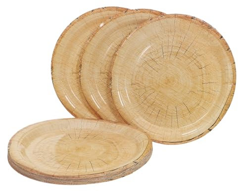 Ipetboom 16pezzi Piatti Carta Vintage Effetto Legno Stabili e Usa e Getta Per Feste Tema Matrimoni Rustici Picnic All Aperto e Compleanni