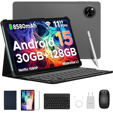 DOOGEE Tab A9 PRO+ Tablet 11 Pollici con Tastiera e Penna, 90Hz Android 15 Tablets, 30GB RAM+128GB ROM/TF 2TB, 8580mAh 5G WiFi, T7200 Octa-Core, Widevine L1/13MP/GPS/OTG/Doppi altoparlanti/3.5mm Jack