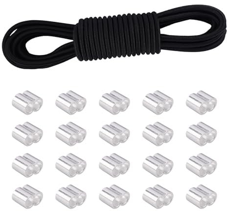 FOGAWA Corde Élastique 8mm x 10m, Expander Corde Noir, Tendeur Elastique avec 20 Manchons Aluminium, Corde Extensible Résistante, pour Bâche, Camping, Bateau, Agricole, Jardinage