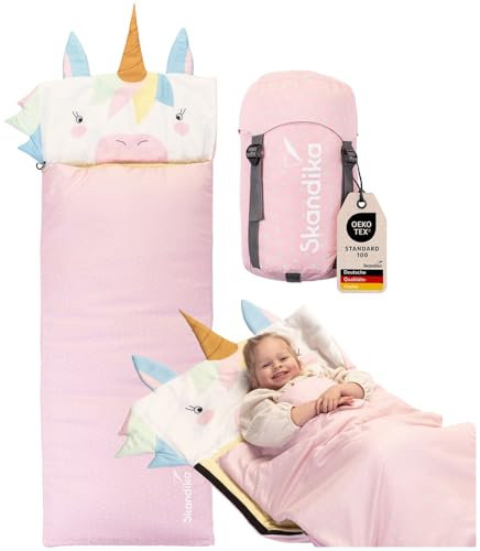 Skandika Kinderschlafsack Soti | Camping Schlafsack für Kinder bis 150 cm, buntes Design Fuchs/Einhorn/Dino/Löwe, mit Baumwolle, maschinenwaschbar | Kinderschlafsäcke, Deckenschlafsack