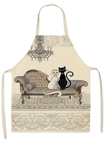Pomodee Küchenschürze für Katzenliebhaber, mit schwarzem Katzen-Design, verstellbarer Nackenriemen für Zuhause und Kochen (1 Stück)