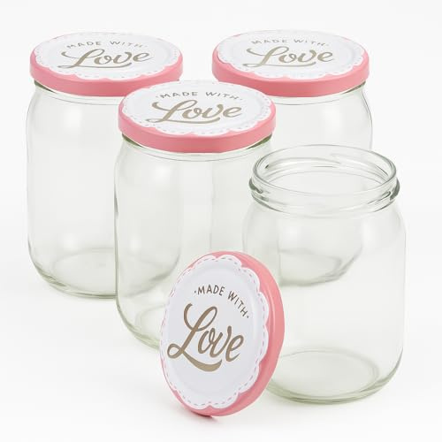 Blumixx Einmachgläser mit Schraubdeckel 24er Pack Einmachglas mit Deckel „Made with Love“ in Rosa - 900ml Fassungsvermögen - Ideal für Erntezeit, Konservierung & stilvolle Aufbewahrung