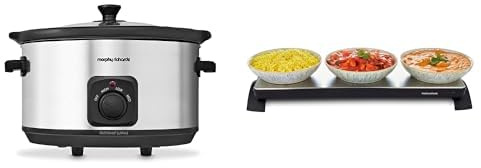 Morphy Richards Buffet Serving Bundle, 6.5L Slow Cooker & Cordless Warming Tray, Functions, Social Events, Energy Efficient Cooking, Easy to Use, Stainless Steel, 461013/486000