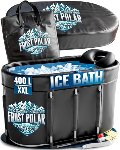 FROST POLAR - Bañera de Hielo Recuperacion 400 L - Ice Bath 57 cm x 135 cm - Soportes de Aluminio - Sin Inflado - Incluye Almohada Cervical y Bolsa.