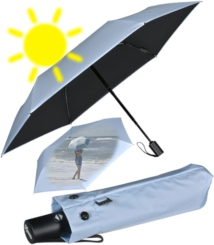 iX-brella Mini Sonnen-Regenschirm mit Auf-Zu-Automatik mit UV- und Hitzeschutz - Black Coating - Ice
