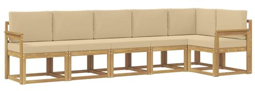 vidaXL Outdoor-Sofagarnitur mit Kissen 6 pcs Weiß und Beige Polyester, Garten, modernes, wetterfestes Ecksofa, Sitzgelegenheit für draußen, Terrassenmöbel, entspannendes Set