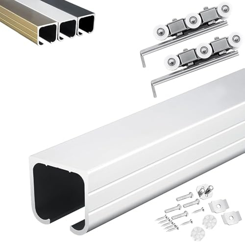 SXEVZOO Kit de Quincaillerie de Rail de Porte Coulissante en Aluminium de 5,5/4,9/3,7/3/1,5m, Rails de Fermeture en Douceur pour Porte de Grange Intérieure/extérieure(Silver,8ft (2.4m))