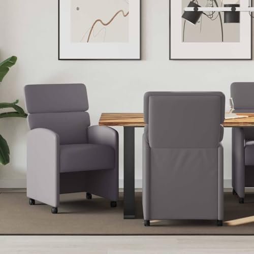 toolkix Esszimmerstühle mit Rollen 2 Stück Grau Kunstleder 58 x 65 x 98 cm ergonomisch gepolstert mit Armlehne und Metallrahmen für Küche Wohnzimmer und Büro komfortabler Schwingstuhl modern