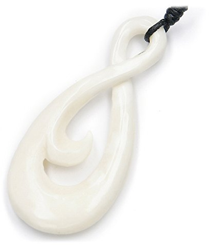 Drachensilber Maori Halskette Acht Anhänger Knochen - Maorischer Kettenanhänger inkl. längenverstellbaren Textilband Symbolstarker Schmuck Unendlichkeit Glück Wissen Damen Herren Halskette Kette