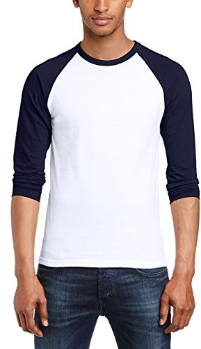 Fruit of the Loom Men's Baseball Classic Long Sleeve T-Shirt, White/Navy, Small