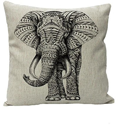Nunubee Kissenbezug mit Tierdesign, Baumwollleinen, Baumwoll-Leinen, elefant, 45cm*45cm/18*18