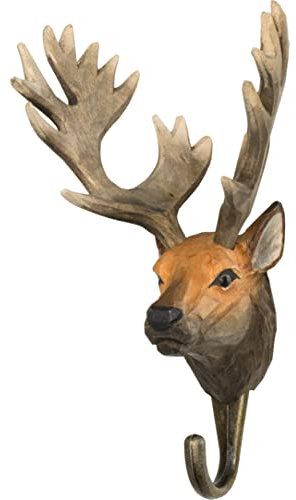 WILDLIFEGARDEN Wildlife Garden WG509 Haken Rothirsch - Handgeschnitzter Tierhaken aus Holz und Metall - Sammlung Europäische Tiere