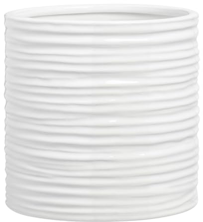 Torre & Tagus Zylinderförmige Keramikvase, handgefertigt, klassisches, minimalistisches Design für Kunstblumen, Mittelstück, Esszimmer, Wohnzimmer, Akzente, Weiß
