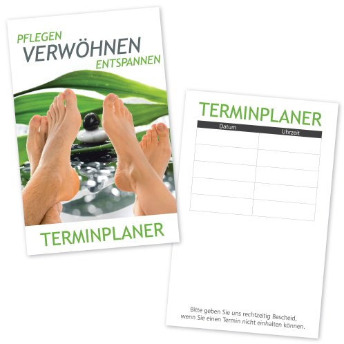 100 Fußpflege – Terminkarten FUß RELAX mit 5 Terminfeldern und Stempelfläche auf der Rückseite
