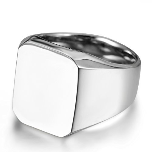 JewelryWe Schmuck Biker Edelstahl Herren-Ring, Glänzend Poliert Siegelring Quadrat Band Ring, Silber Größe 57 - mit Geschenk Tüte