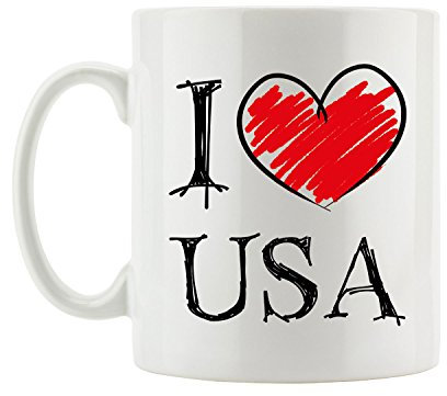 Pixxprint I Love USA Fun Tasse, ca. 300ml Fassungsvermögen, Keramik Weiß, Spülmaschinenfest