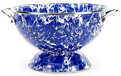 Golden Rabbit Enamelware Medium Colander, 3 quart, Cobalt Swirl