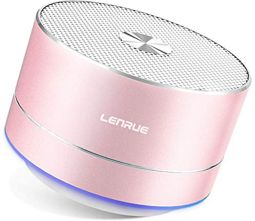 LENRUE A2 Bluetooth Speaker, Pink Mini Speakers with LED Lights, Ultra-Portable Speaker with Crystal Clear Audio for On-the-Go Listening, For iPhone, iPad, (Rose Gold)