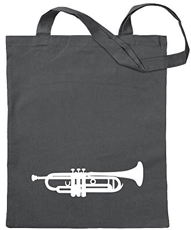 Kiwistar - Baumwolltasche - stahlgrau - Trompete - Tragetasche Stoffbeutel Umhängetasche Langer Henkel