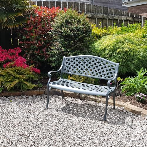 Lazy Susan Jasmine Metal Garden Bench | 2-seater | Weatherproof Garden Bench | Cast aluminium | Rust Proof | 3 Year Guarantee | Slate Grey Finish