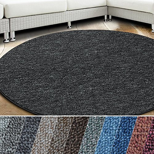 casa pura Teppich London | viele Größen | pflegeleichter Flacher Schlingenflor | Flurteppich, Wohnzimmerteppich, Küchenteppich, Schlafzimmerteppich (Anthrazit - rund 200 cm Durchmesser)