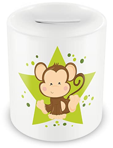Samunshi® Kinder Spardose mit dem Motiv Affe Tier - Jungen und Mädchen Sparschwein Sparbüchse weiß