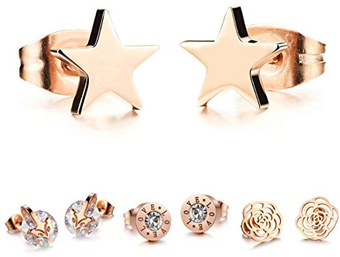 Kim Johanson Damen Ohrringe *15 Designs* aus Edelstahl in Roségold mit Zirkonia Steinchen oder Perlmutt besetzt inkl. Schmuckbeutel