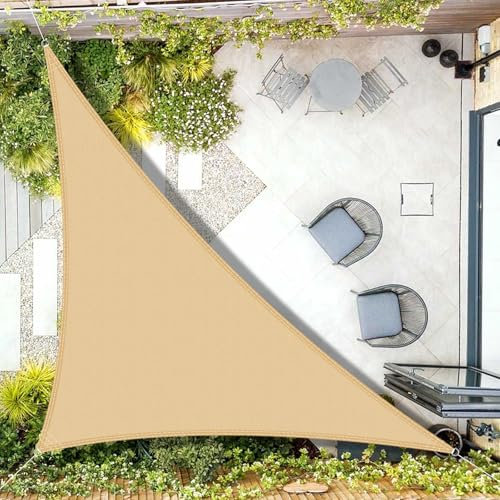 AXT SHADE Voile d'ombrage Imperméable Triangulaire 4x4x5,65m Toile Ombrage UV Protection pour Terrasse Jardin Extérieur-Sable