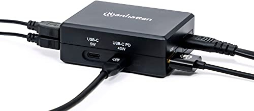 Manhattan-Products Smart Lade-Hub - Multiport mit 1 x USB-C Power Delivery, 1 x USB-C, 2 x USB 3.0, 1 x HDMI Ports, Plug&Play, Zubehör - Schwarz