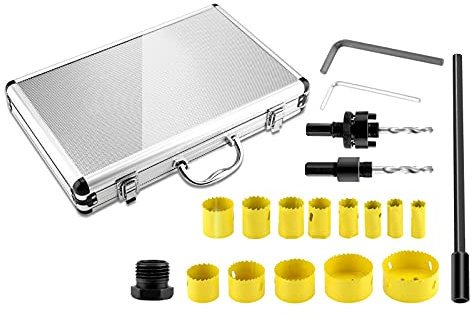 17Pcs Metal Circular Round Drill Cutting Steel Hole Saw Cutter Tool, Solid Steel Metal Hole Saw Cutter Tool Kit Set with Extension Rods Hex Wrenches Drills and Case, Steel Hole Saw Cutter Tool