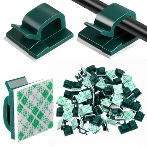 Blulu 100 Pieces Mini Outdoor Cable Clips with Adhesive Tapes Light Clips Decoration Clips Self Adhesive Hooks Wire Holder for Christmas and Fairy Light(Dark Green, Small)