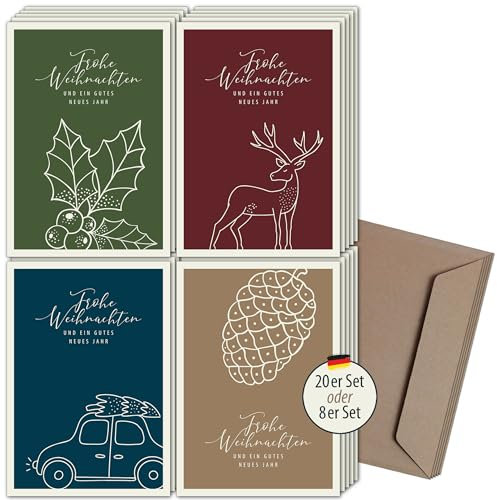 20x Weihnachtskarten & Umschläge, Motiv: Waldweihnacht, Premium Klappkarten B6, privat & geschäftlich