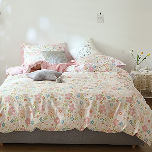 GETIYA Elegant Frauen Mädchen Bettwäsche 135x200 Baumwolle Bettwäsche Blumen Muster Bettbezug Rosa Bettwäsche Deman Bettwaesche Rosa Blumen Wendebettwäsche mit Kissenbezug 80x80cm