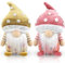 Godeufe 2er Set Pilze Wichtel Figuren Frühling Dekoration Handgemachte Skandinavisches Tomte für Party Bauernhaus Home Tischdekoration (braun und rosa)